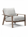 **Moderner Lounge-Stuhl mit grauem Polster und robustem Gestell**