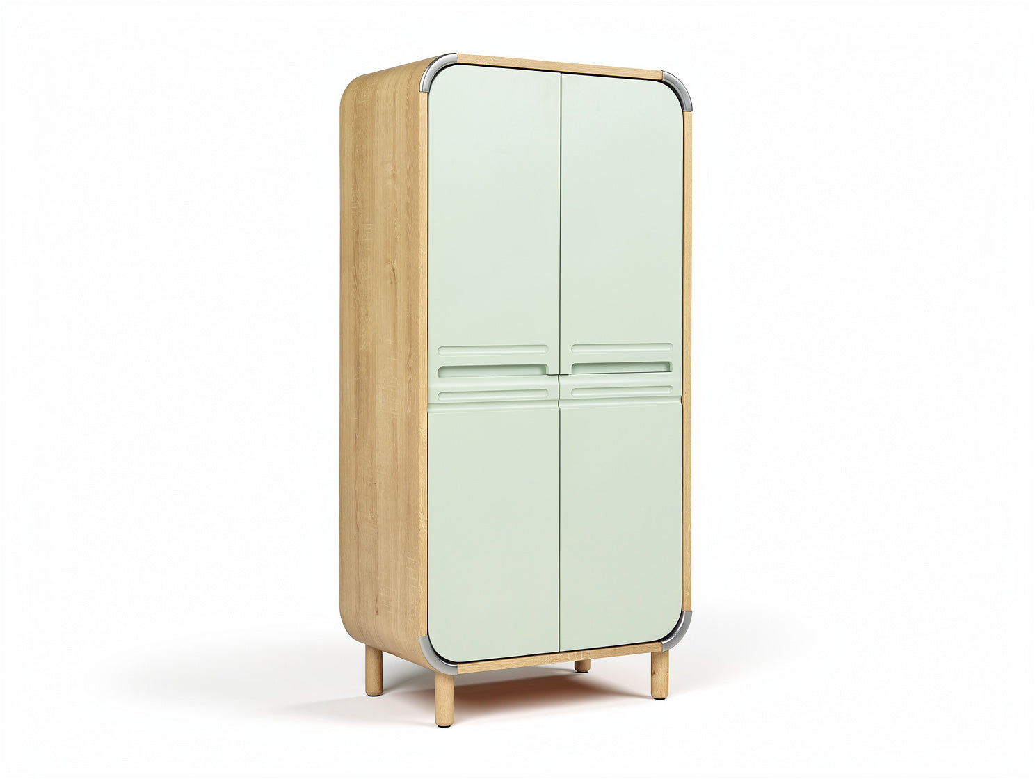 Moderne Garderobe mit abgerundeten Kanten und Holzfurnier**