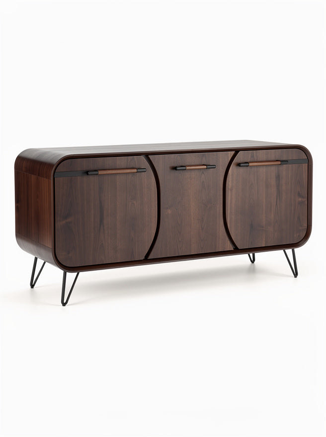 Moderne Holzkommode mit Metallbeinen und Griffen**